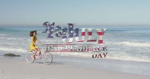 4th of July Beach Celebration with Bicycling Woman
