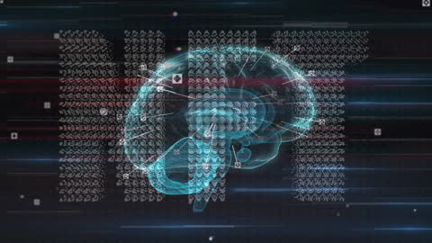 Digital Brain with NFT Elements on Black Background