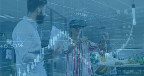 Business Professionals Analyzing Financial Data with VR