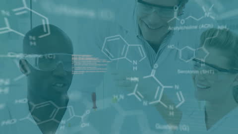 Diverse Scientists Analyzing Digital Chemical Data in Laboratory