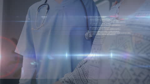 High-Tech Healthcare with Female Doctor and Patient Data Integration