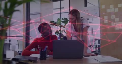 Collaborative Meeting with Digital Network Visualization in Modern Office