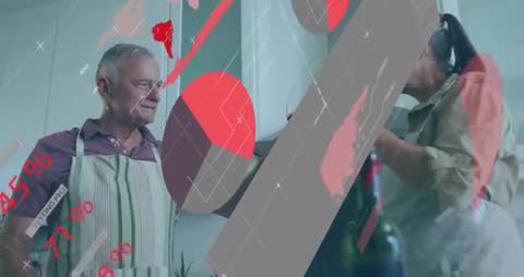 Senior Couple Cooking with Business Data Overlay