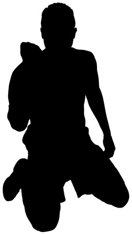 Transparent silhouette of man raising fist in victory pose