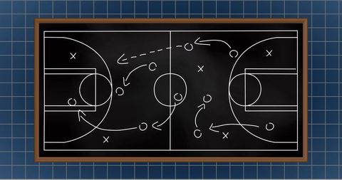 Basketball Strategy Diagram on Blackboard