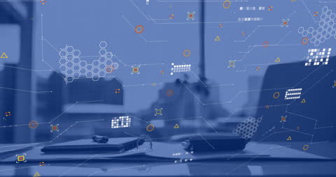 Digital Financial Data Overlay on Empty Office Space