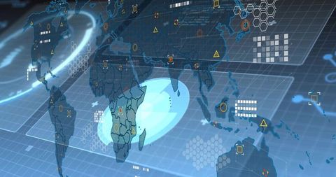 Futuristic digital world map interface virtual display