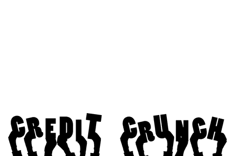 Hands holding 'credit crunch' text on transparent background