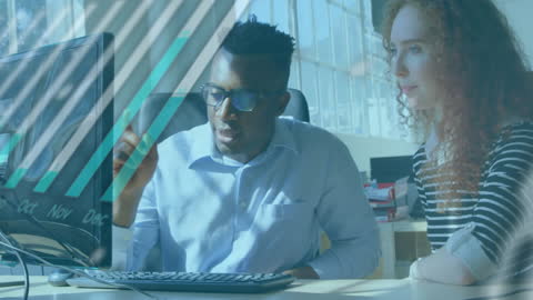 Diverse Business Professionals Analyzing Data Trends in Modern Office