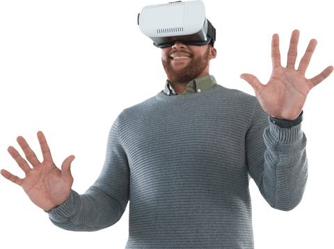 male executive experiencing virtual reality with hands raised transparent - Download Free Stock Videos Pikwizard.com