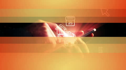 Digital Icons Over Smartphone with Orange Gradient Background