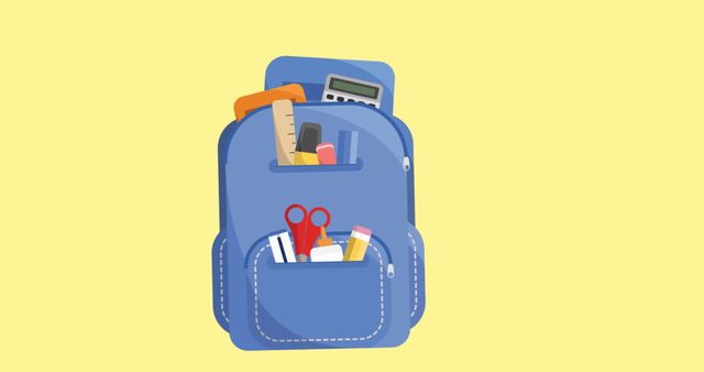 Blue Schoolbag Icon with Supplies on Yellow Background - Download Free Stock Images Pikwizard.com