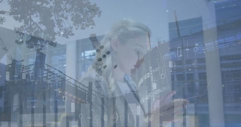 Businesswoman analyzing financial data at construction site