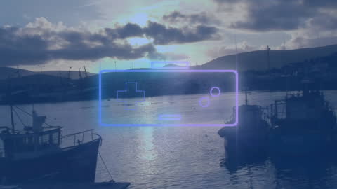 Videogame Controller Overlay on Tranquil Harbor Scene