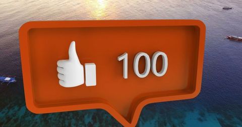 Social media like icon over tranquil ocean backdrop symbolizing engagement