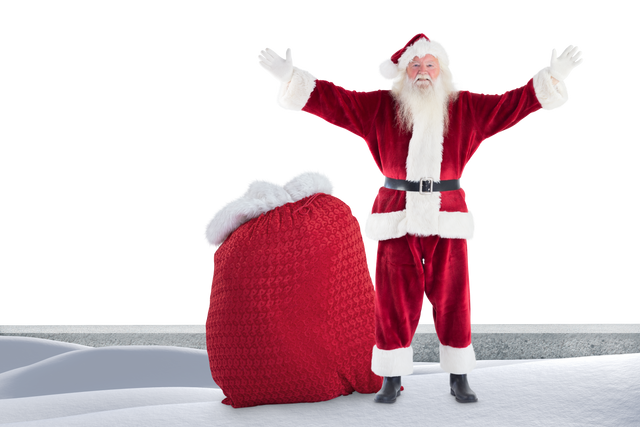 Santa Claus Standing with Gift Bag on Transparent Background - Download Free Stock Videos Pikwizard.com