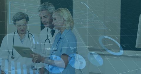 Medical Professionals Analyzing Data with Futuristic Graphs