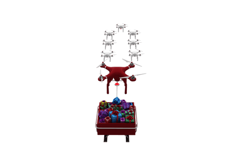 mini drone pulling christmas sledge with wrapped gifts in transparent mode - Download Free Stock Videos Pikwizard.com