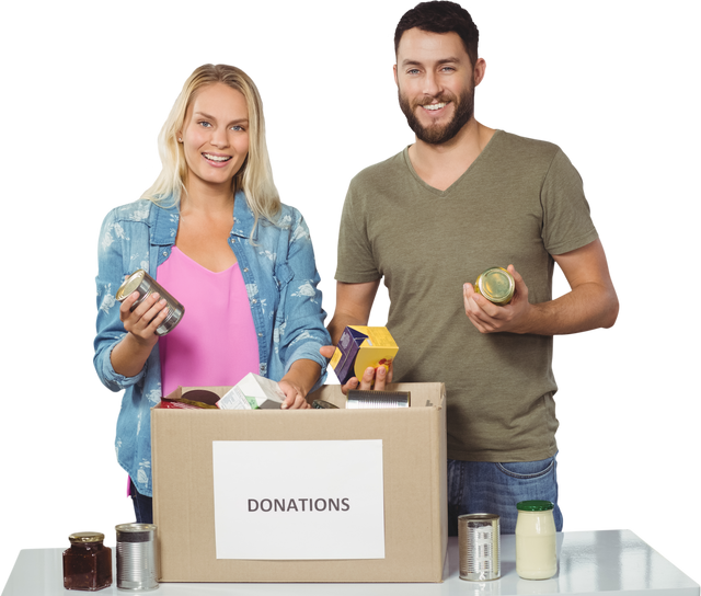 Transparent Volunteer Men and Women Smiling and Holding Food Donation Box - Download Free Stock Videos Pikwizard.com