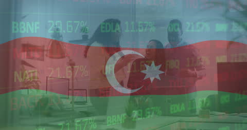 Global Business Team with Azerbaijan Flag and Stock Market