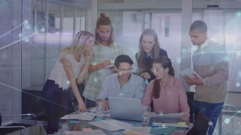 Diverse Team Collaborating with Futuristic Digital Overlay