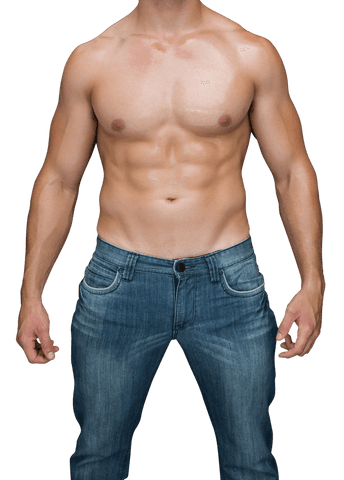 Caucasian Muscular Man in Jeans on Transparent Background