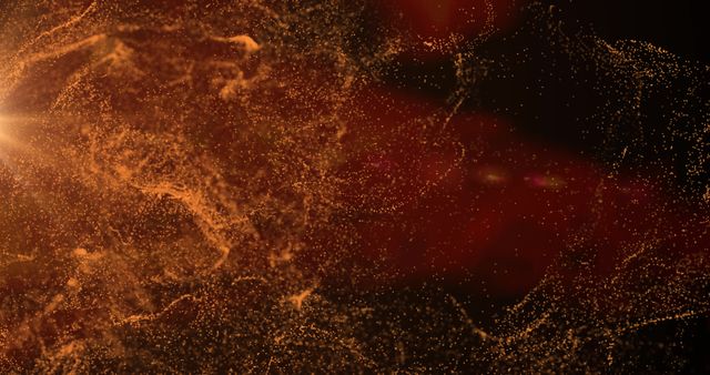 Dynamic orange particle cloud moving smoothly over black background, showcasing energy, movement, and digital form. Perfect for use in technology visuals, digital art, backgrounds, or creative screen savers highlighting vibrant colors and dynamic elements.