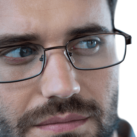 Transparent Man with Spectacles Looking Into Distance