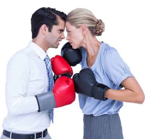 Business rivalry concept with boxing gloves on transparent background