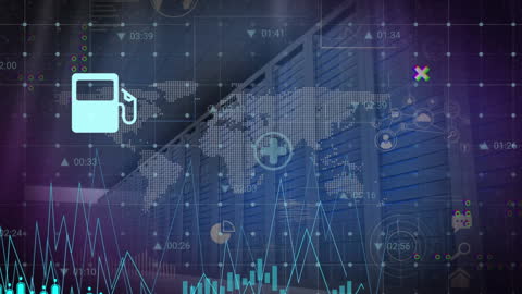 Global Data Processing Technology Background with Media Icons