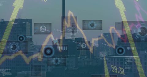 Cityscape Digital Visualization with Data Flow - Download Free Stock Images Pikwizard.com
