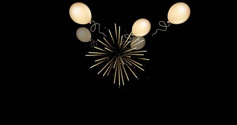 Golden Balloons and Fireworks Celebration on Black Background