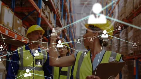 Warehouse Workers Mapping Digital Global Connections