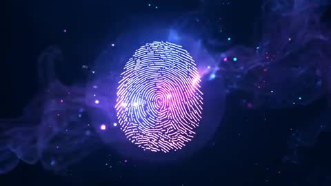 Rotating Digital Fingerprint with Futuristic Particle Effects