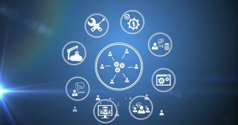 Digital Communication and Data Network Icons on Blue Background - Download Free Stock Images Pikwizard.com
