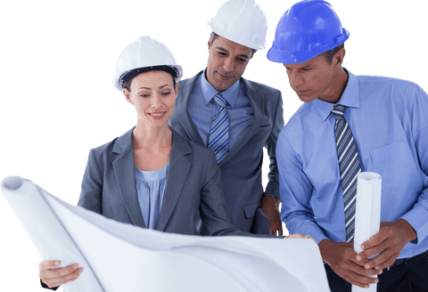 team reviewing blueprints with transparent hard hats in office - Download Free Stock Videos Pikwizard.com