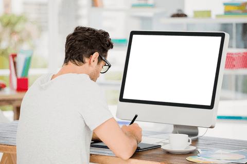 Man Creating on Computer with Transparent Screen in Office - Download Free Stock Videos Pikwizard.com