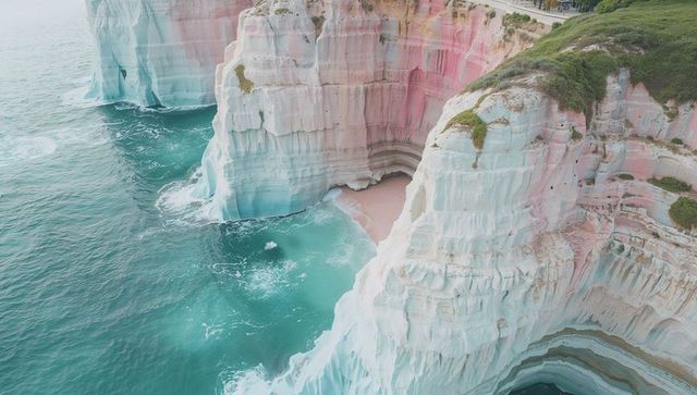 Spectacular multicolored cliffs overlooking tranquil bay