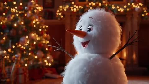 Animated Snowman Waving Cheerfully Near Christmas Tree