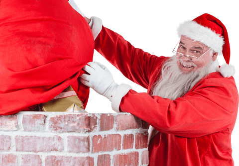 Santa Claus Joyfully Delivering Gifts into Chimney