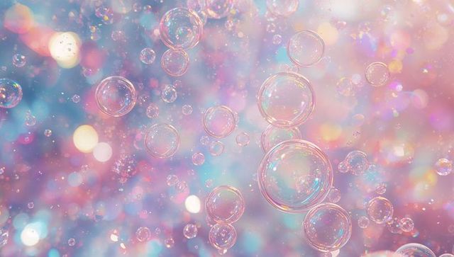 Whimsical pastel soap bubbles with ethereal bokeh