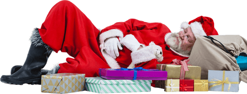 Transparent Santa Claus Resting with Colorful Gifts