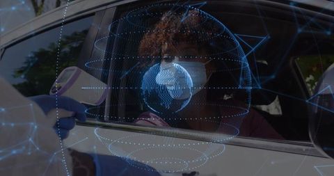 Holographic healthcare: masked woman temperature screening in car