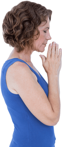 Peaceful Woman in Transparent Meditation Pose on White Background