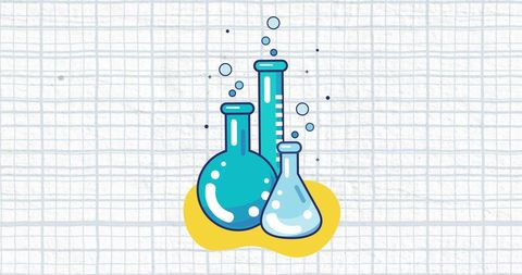 Colorful Chemistry Equipment Illustrative Icon on Grid Background