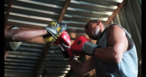 Focused Boxer Training Intense Sparring Session