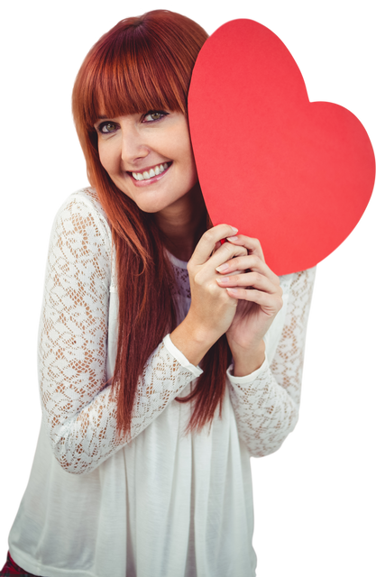 Smiling Redhead Woman Holding Big Red Heart on Transparent Background - Download Free Stock Videos Pikwizard.com