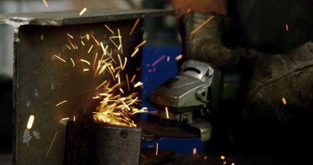 Close-up of Industrial Worker Grinding Metal with Sparks - Download Free Stock Images Pikwizard.com