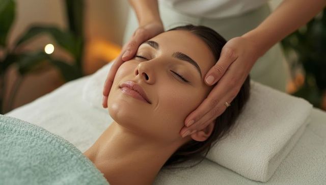 Serene facial massage in tranquil spa environment