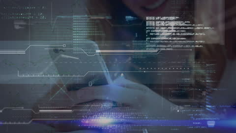 Cybersecurity Concept with Data Overlays and Smartphone User